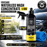 Foxcare Waterless car wash kit car cleaning spray 100x concentrate | 100 times dilutable with empty spray bottle microfiber cleaning cloth | car washing without water- 450ml