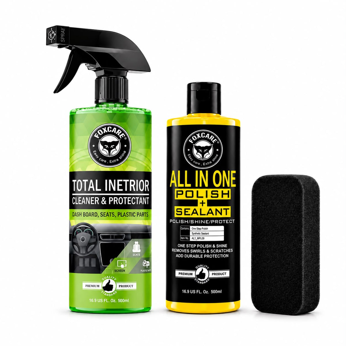 Foxcare All in One Polish + Sealant And Total Interior Cleaner,Multipurpose Liquid Car & Bike Polish & Cleaner also suitable for Dashboard, Restores Faded Plastic & Fiber – (Pack of 2 – 1000ml)