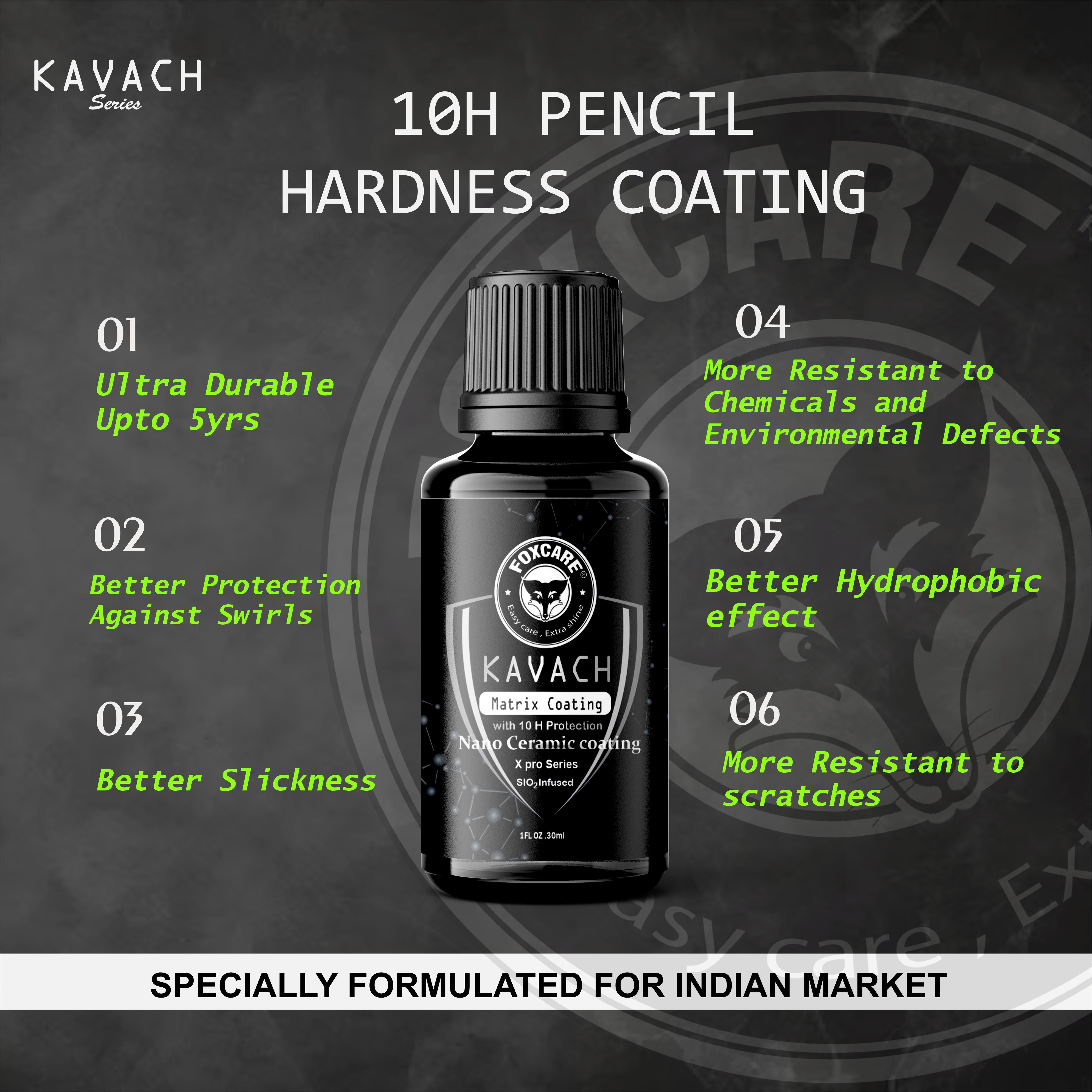Foxcare Nano Ceramic Coating sio2 infused-10H Nano Coating for Car Detailing | Advanced UV Technology Super High Gloss Anti-Scratch |Extremely Hydrophobic & Long Lasting - Foxcare Industries
