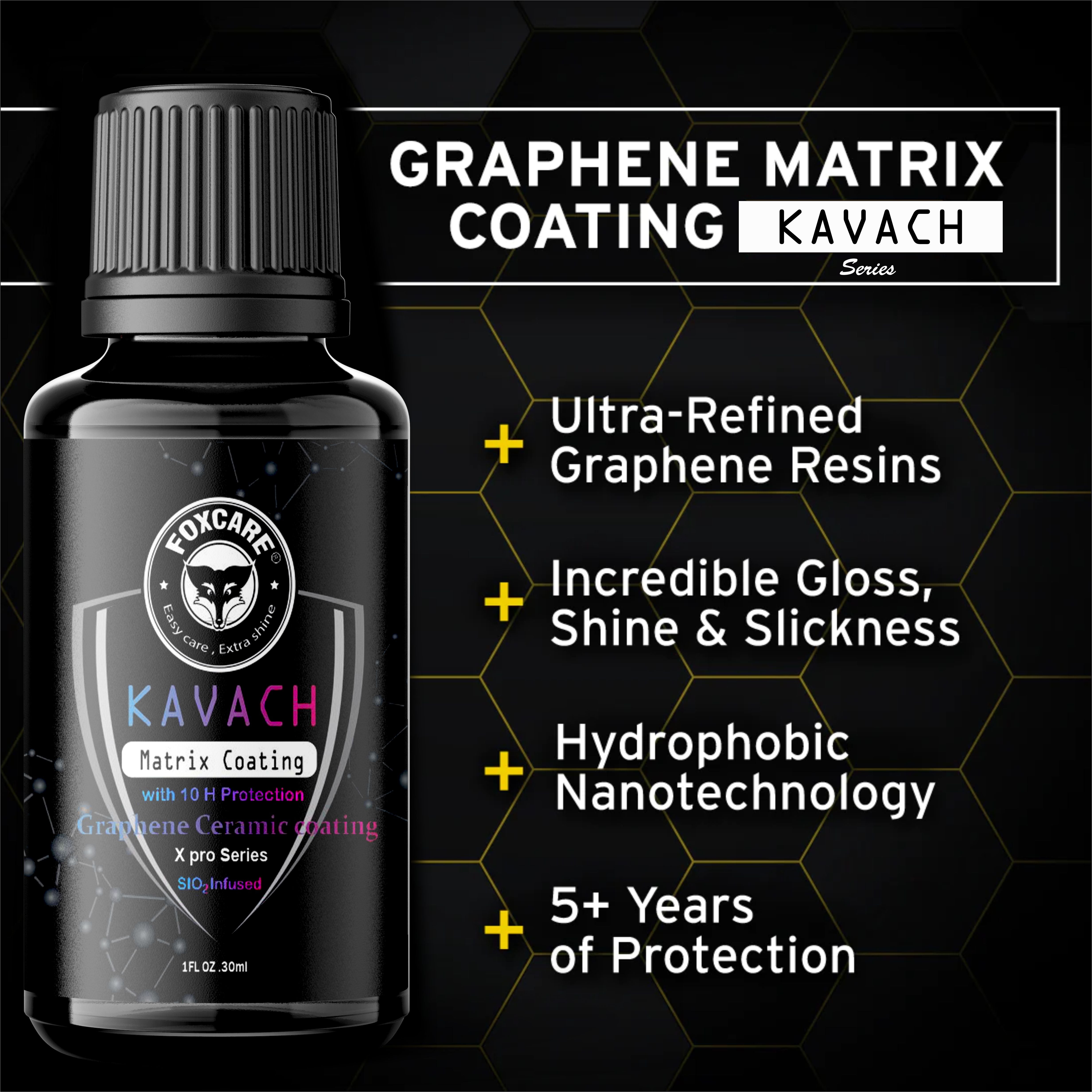 Foxcare Graphene Coating | 10H Graphene Coating for Car | Advanced UV Technology Super High Gloss Anti-Scratch |Extremely Hydrophobic & Long Lasting (30ml)
