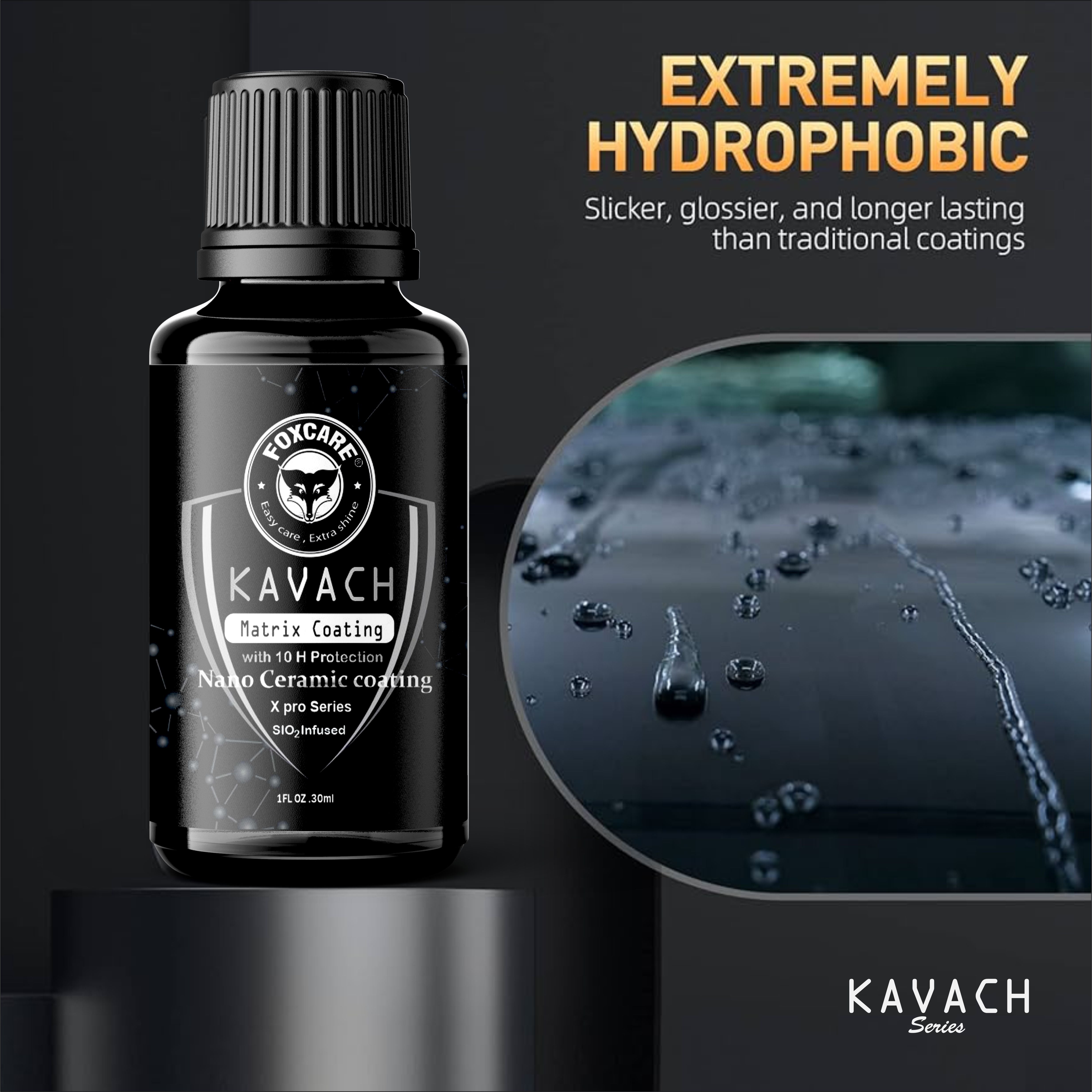 Foxcare Nano Ceramic Coating sio2 infused-10H Nano Coating for Car Detailing | Advanced UV Technology Super High Gloss Anti-Scratch |Extremely Hydrophobic & Long Lasting - Foxcare Industries