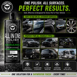Foxcare All in One Polish + Ceramic, with hydrophobic effects,more advanced formula for Multipurpose Liquid Car & Bike Polish Also Suitable for Dashboard, Restores Faded Plastic & Fiber – (500ml)