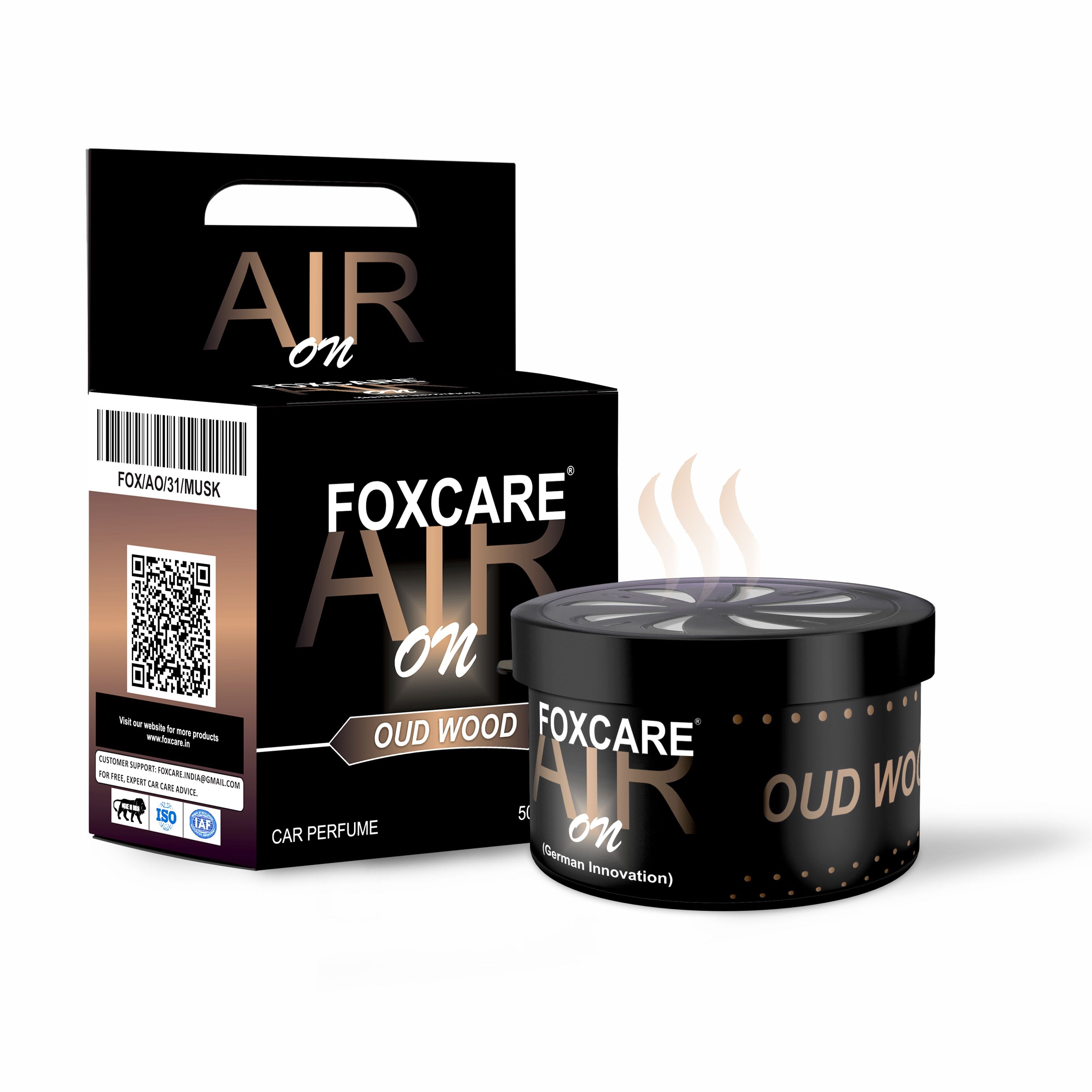 Foxcare Air On Oud Wood Organic Car Perfume Bar, Foxcare Air On Strong Fiber Air Freshener to Freshen'up Your Car | 50 g Car Accessories interior car perfumes and fresheners With German Innovation. - Foxcare Industries
