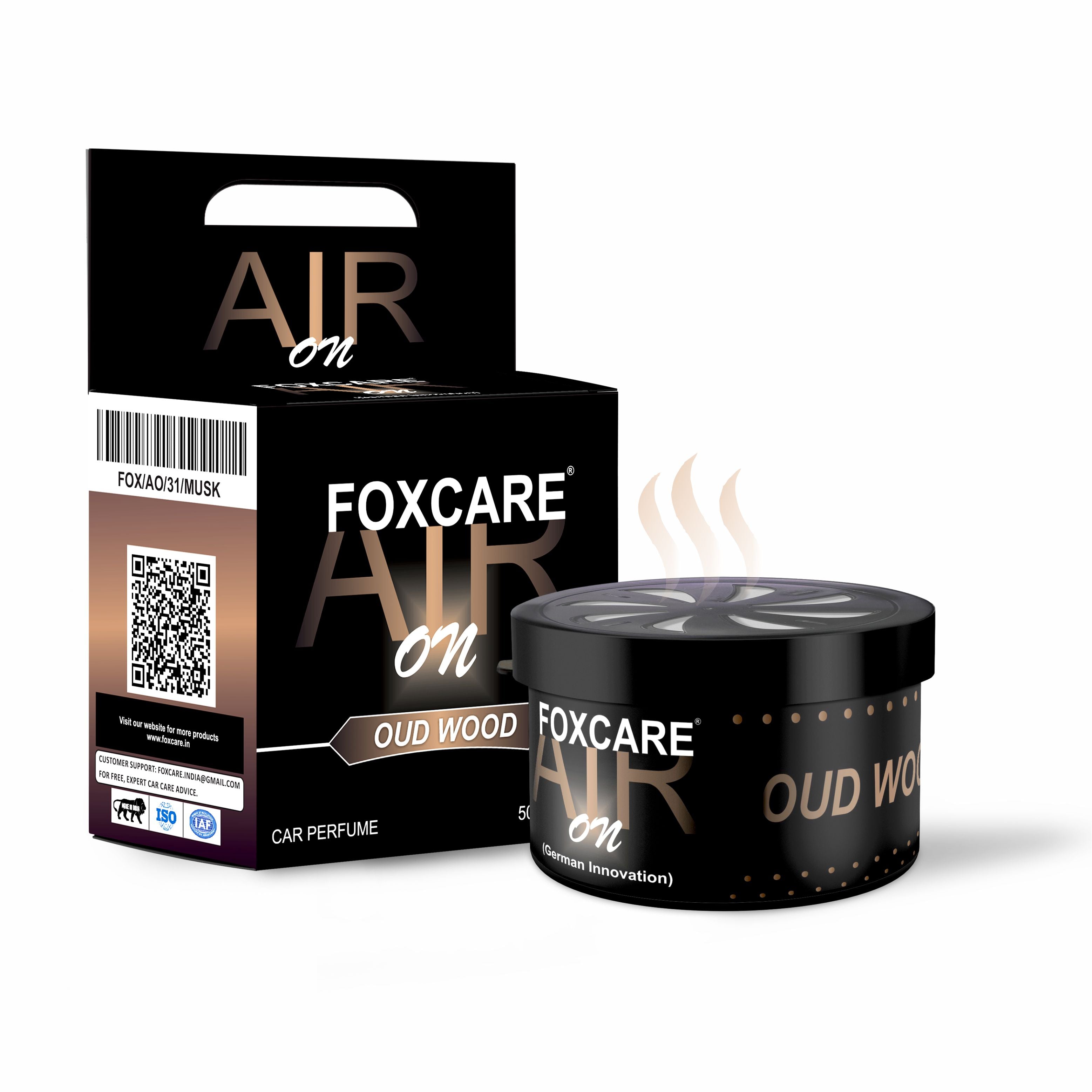 Foxcare Air On Oud Wood Organic Car Perfume Bar, Foxcare Air On Strong Fiber Air Freshener to Freshen'up Your Car | 50 g Car Accessories interior car perfumes and fresheners With German Innovation.