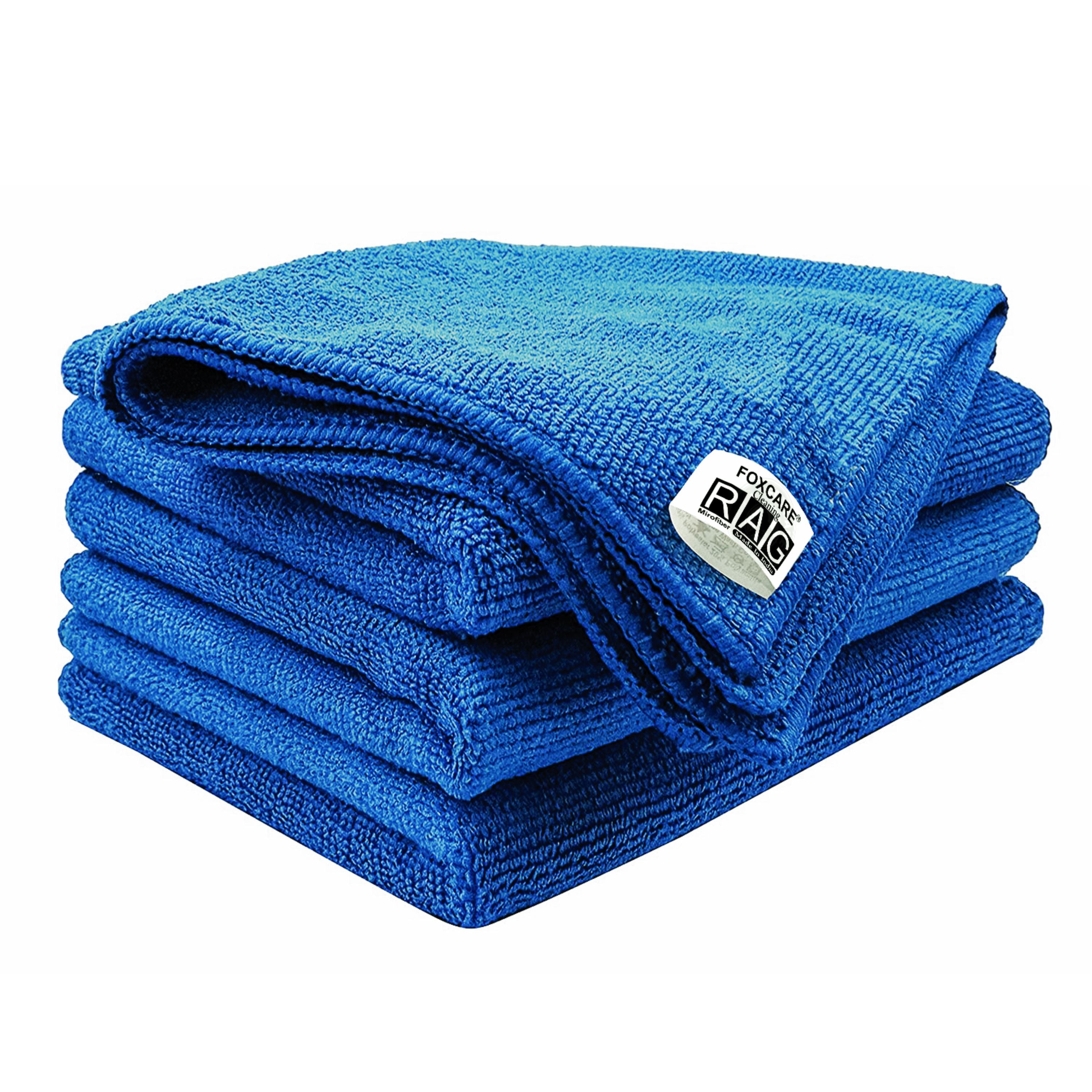 Foxcare Rag Blue Microfiber Cloth - 40x40 cms - 350 GSM - Thick Lint & Streak-Free Multipurpose Cloths -Automotive Microfibre Towels for Car Bike Cleaning Polishing Washing & Detailing