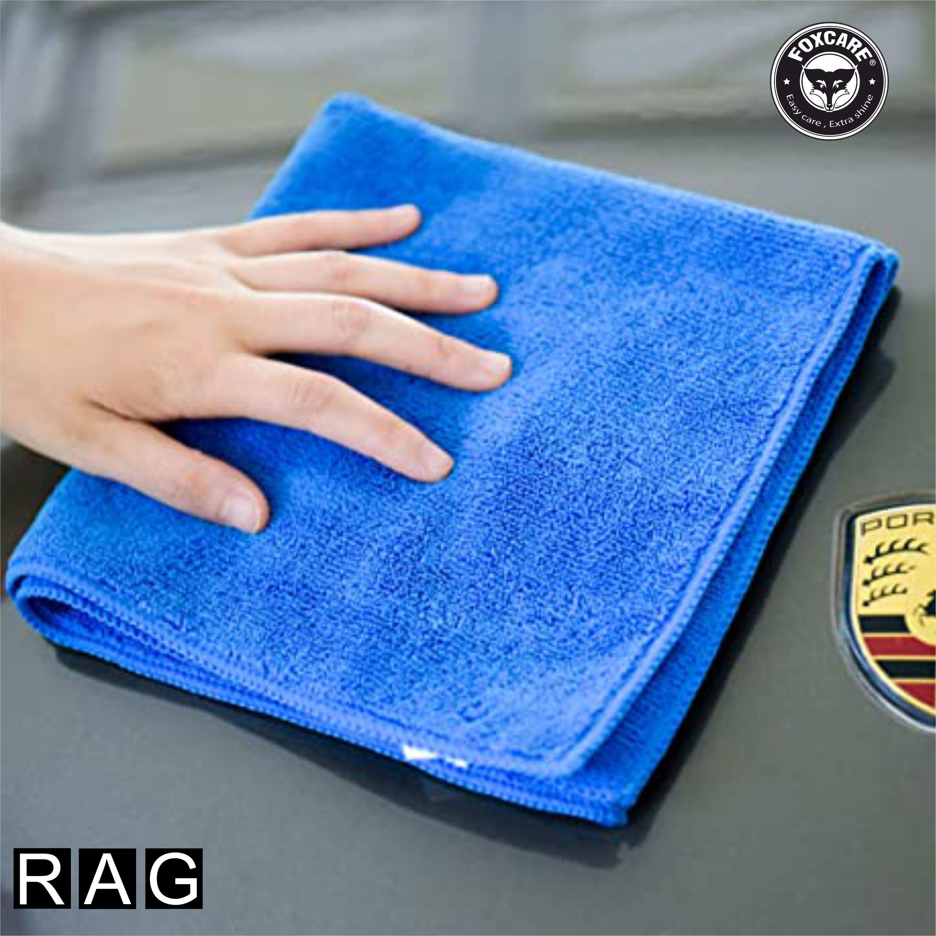 Foxcare Rag Blue Microfiber Cloth - 40x40 cms - 350 GSM - Thick Lint & Streak-Free Multipurpose Cloths -Automotive Microfibre Towels for Car Bike Cleaning Polishing Washing & Detailing - Foxcare Industries
