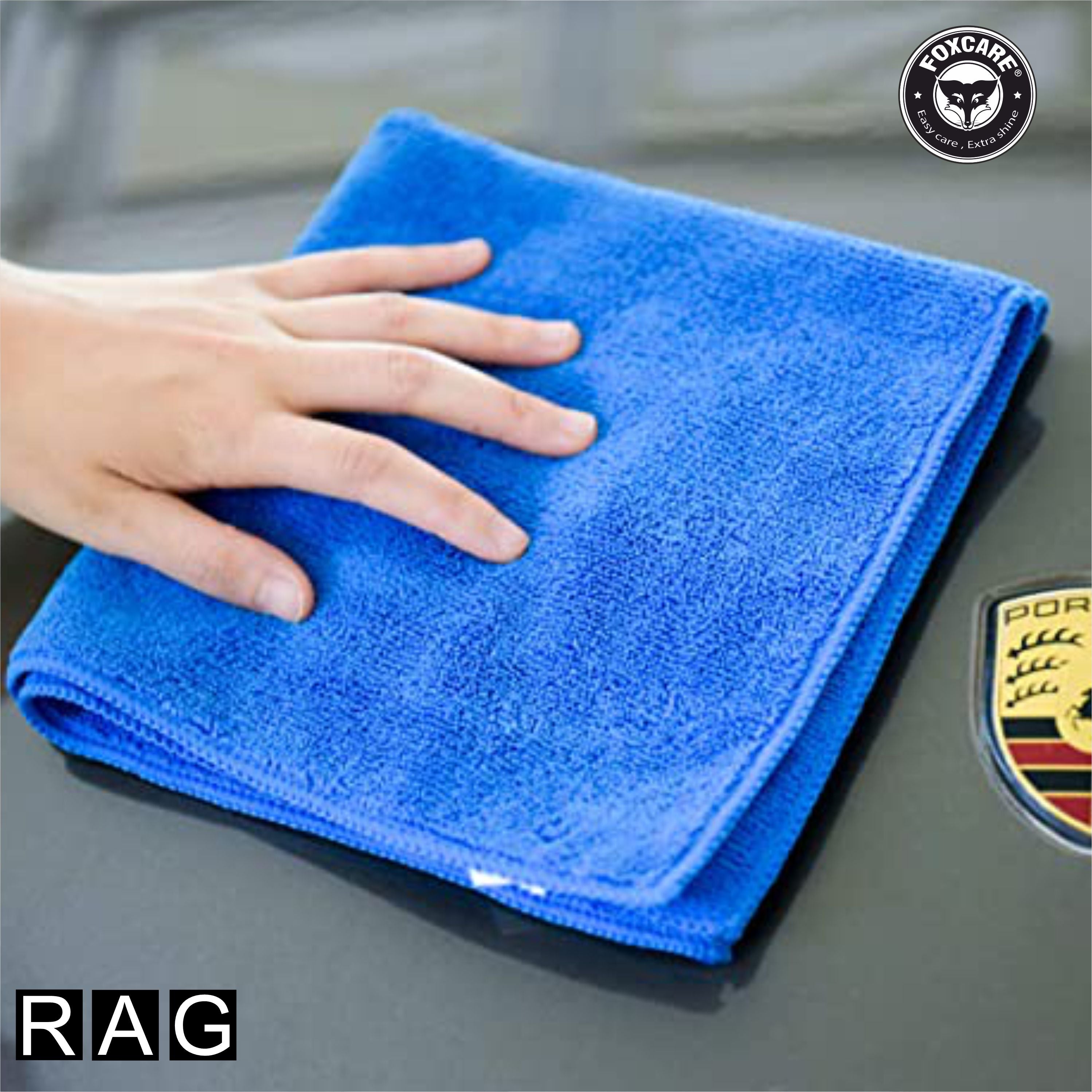 Foxcare Rag Blue Microfiber Cloth - 40x40 cms - 350 GSM - Thick Lint & Streak-Free Multipurpose Cloths -Automotive Microfibre Towels for Car Bike Cleaning Polishing Washing & Detailing