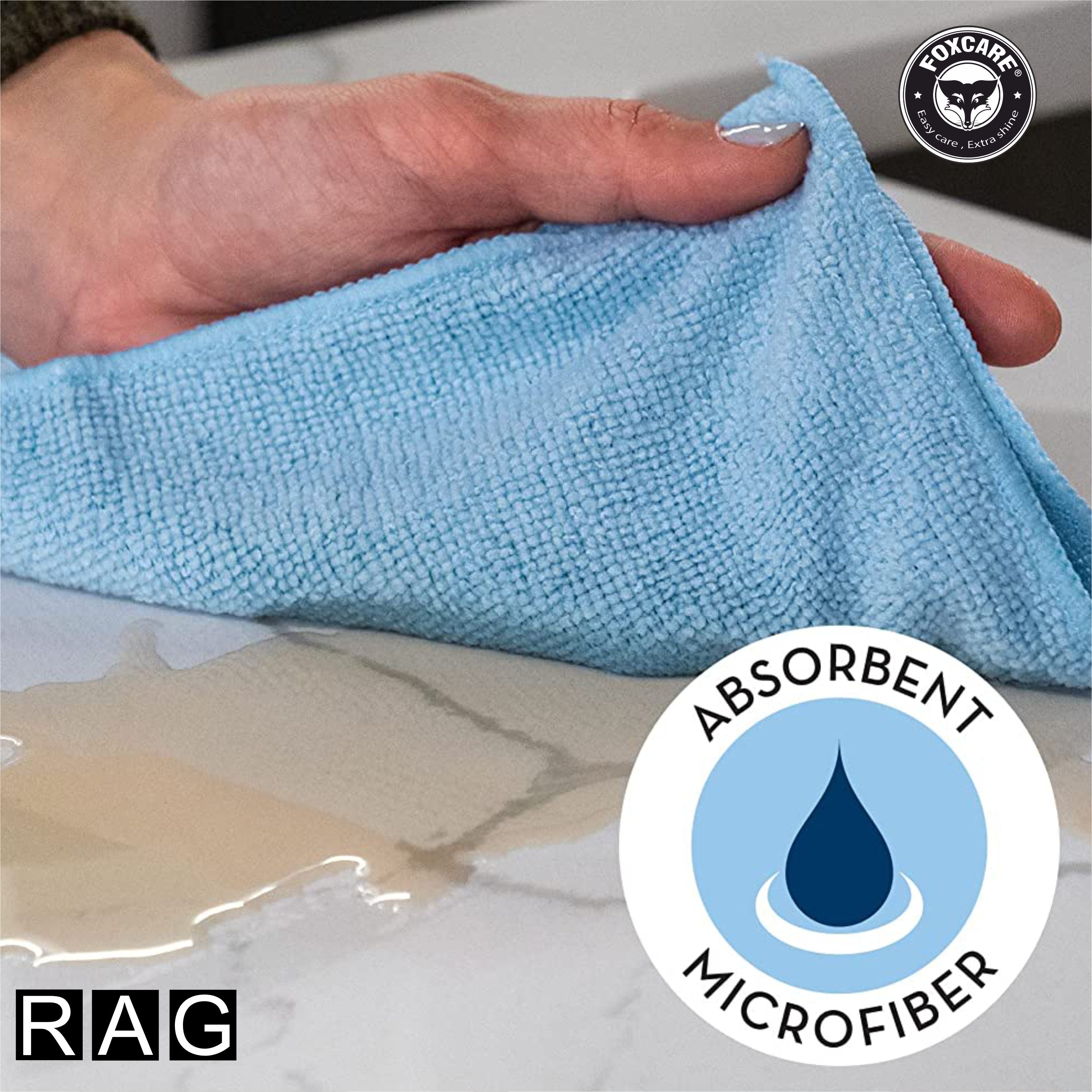 Foxcare Rag Light Blue Microfiber Cloth  - 40x40 cms - 350 GSM - Thick Lint & Streak-Free Multipurpose Cloths -Automotive Microfibre Towels for Car Bike Cleaning Polishing Washing & Detailing - Foxcare Industries