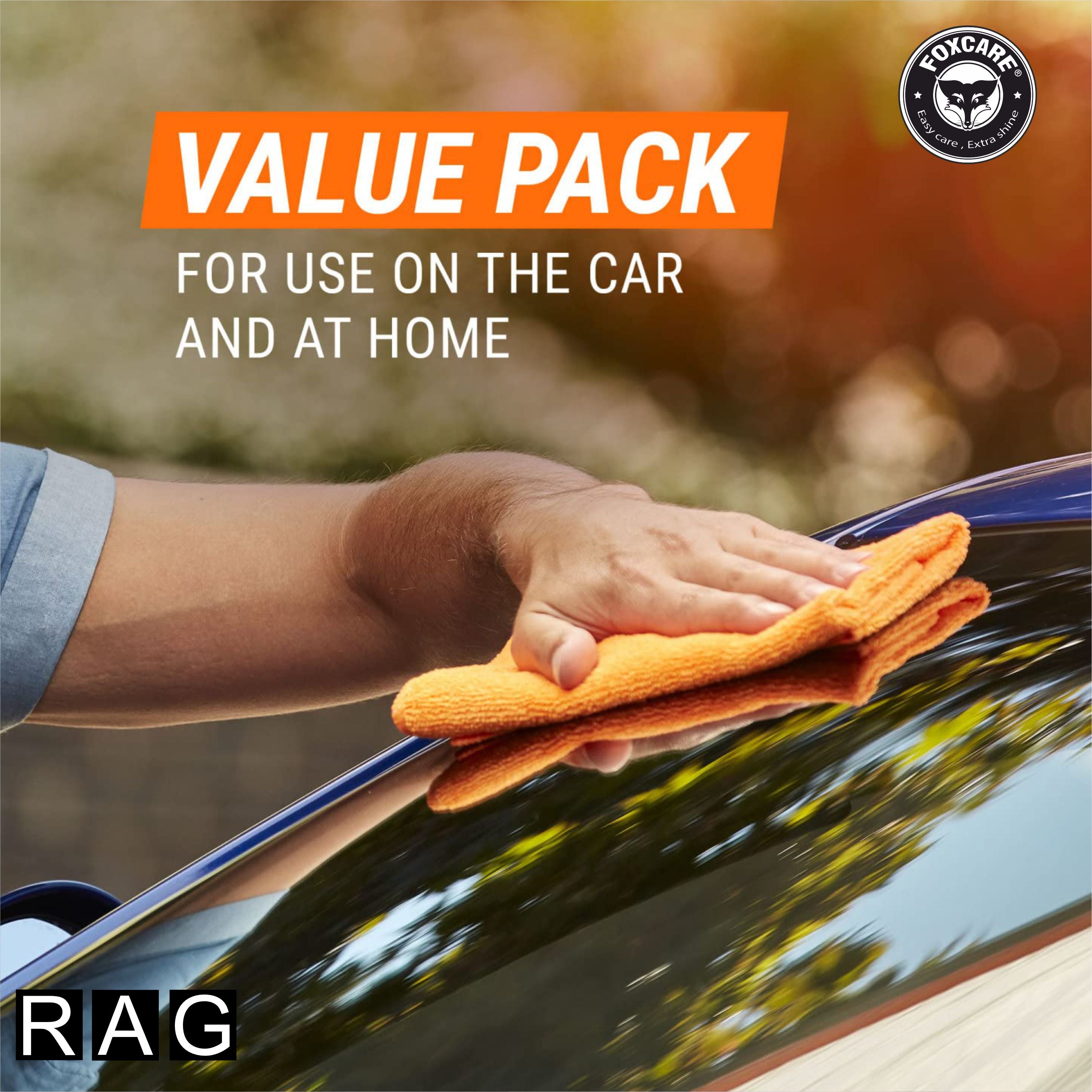 Foxcare Rag Orange Microfiber Cloth - 40x40 cms - 350 GSM - Thick Lint & Streak-Free Multipurpose Cloths -Automotive Microfibre Towels for Car Bike Cleaning Polishing Washing & Detailing