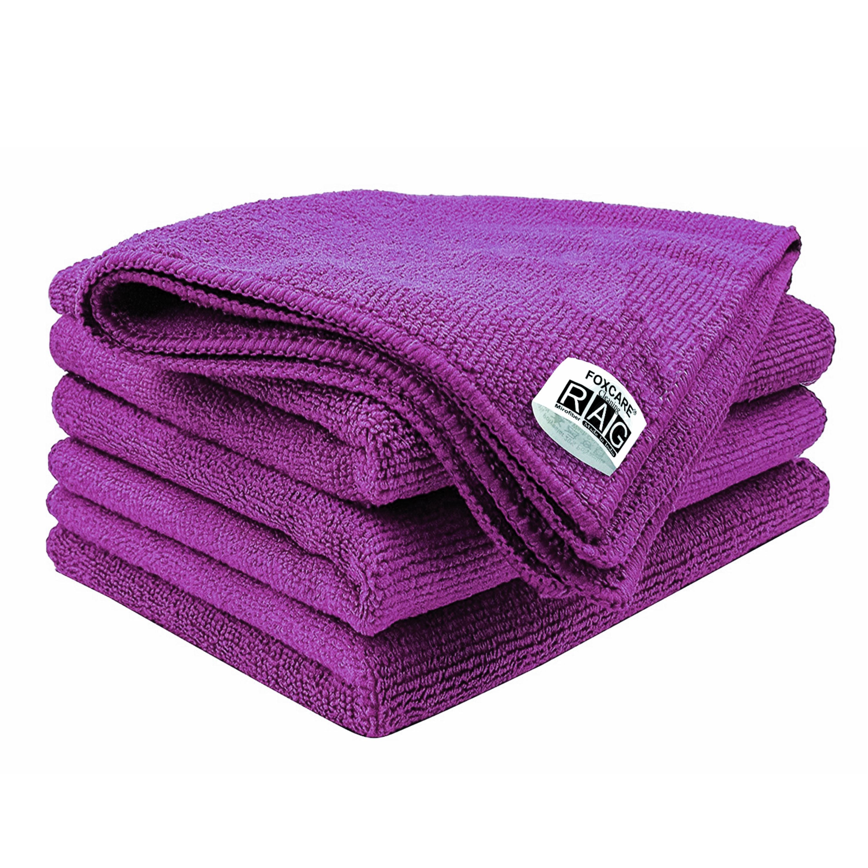 Foxcare Rag Purple Microfiber Cloth -  40x40 cms - 350 GSM - Thick Lint & Streak-Free Multipurpose Cloths -Automotive Microfibre Towels for Car Bike Cleaning Polishing Washing & Detailing
