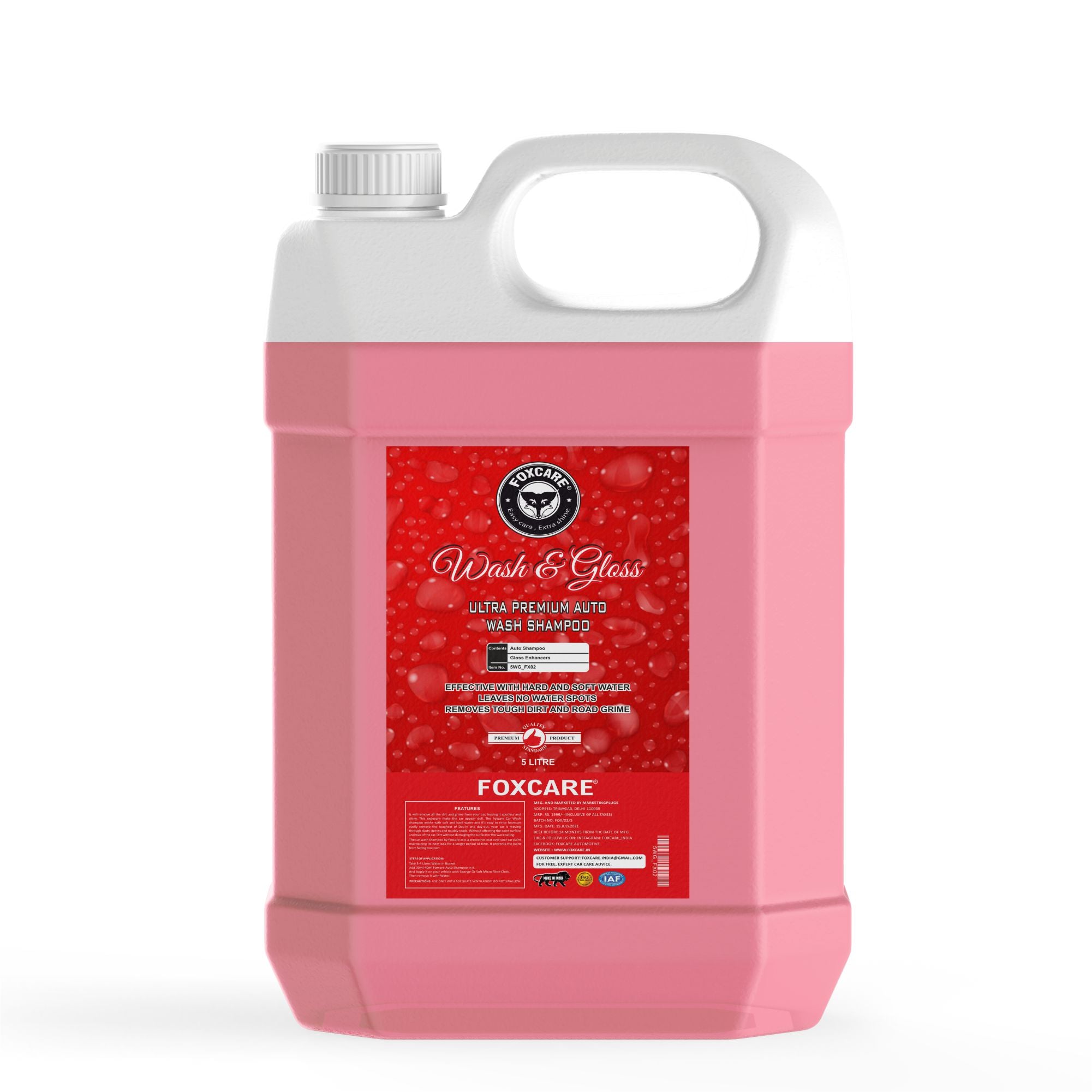 Foxcare Wash & Gloss - Ultra Premium Auto wash Shampoo (5 KG)