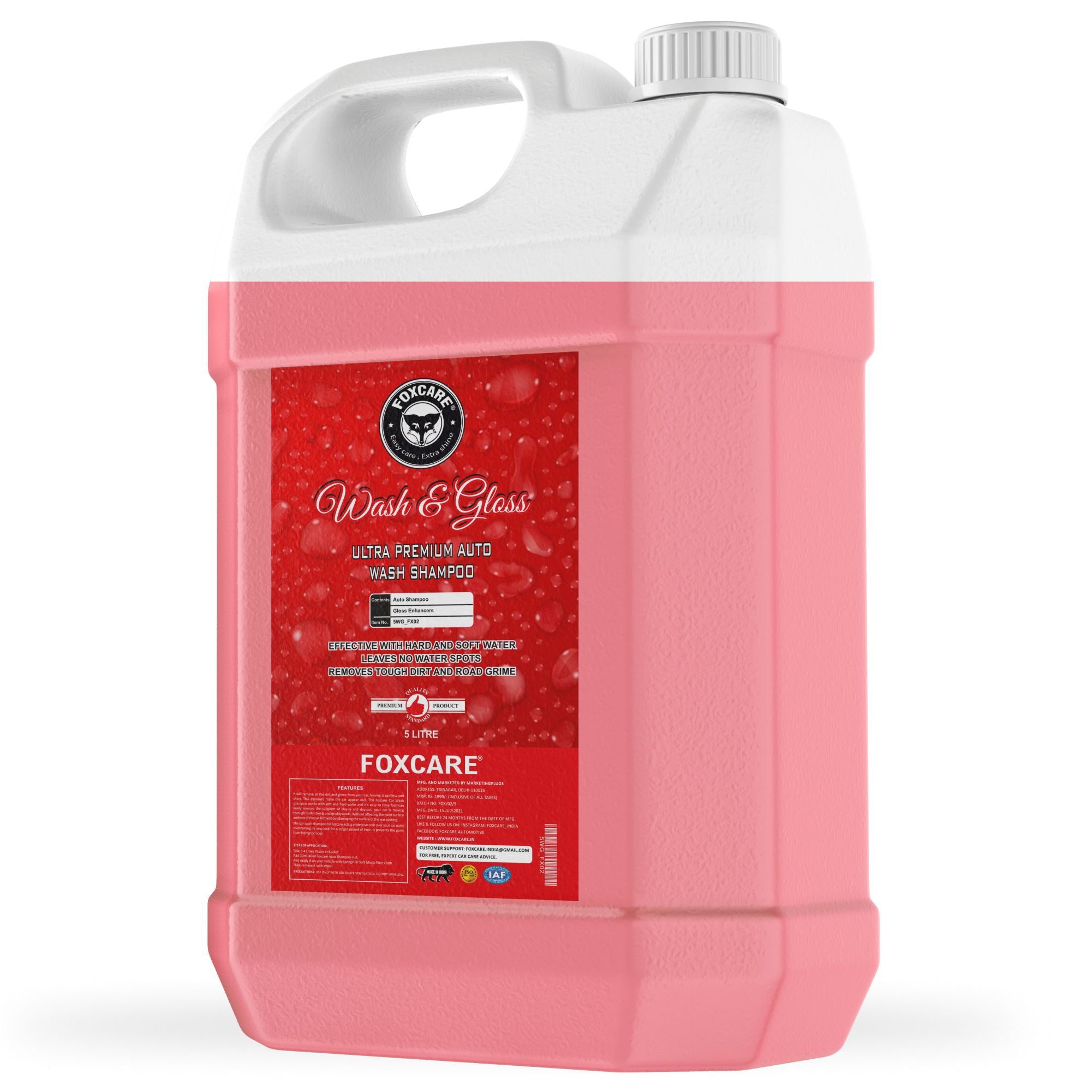 Foxcare Wash & Gloss - Ultra Premium Auto wash Shampoo (5 KG)